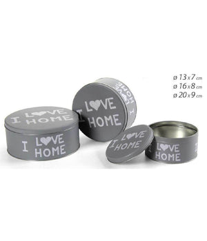 Set 3pz Contenitori In Latta Barattolo Cucina Tondo Assortiti I Love Home 710513         