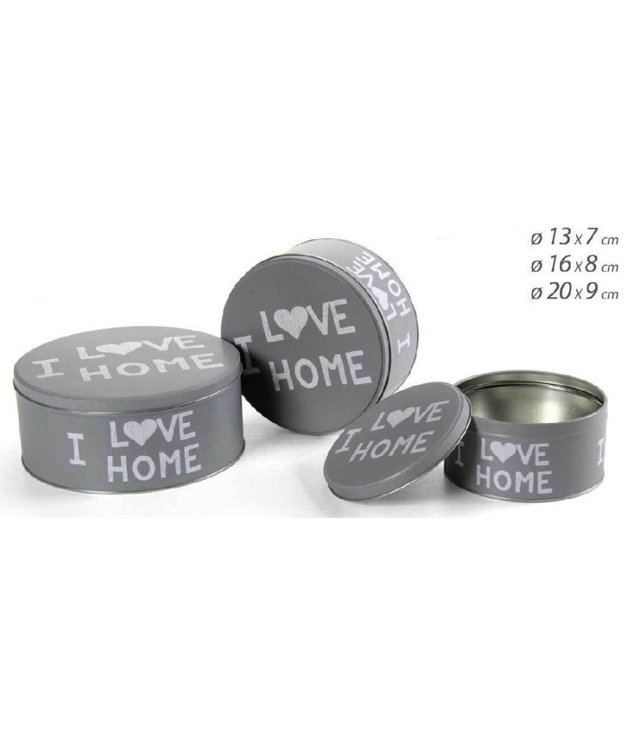 Set 3pz Contenitori In Latta Barattolo Cucina Tondo Assortiti I Love Home 710513         