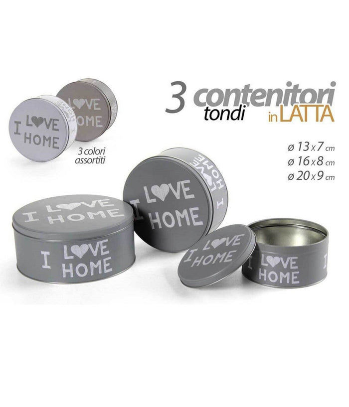Set 3pz Contenitori In Latta Barattolo Cucina Tondo Assortiti I Love Home 710513         
