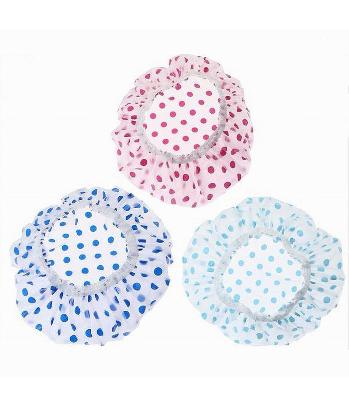 Set 3pz Cuffia Per Doccia Bagno Elastico Con Pois Colorati Protegge Capelli 87177         