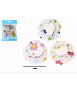 Set 3pz Cuffia Per Doccia Bagno Elastico Fantasia Floreale Protegge Capelli 87176         