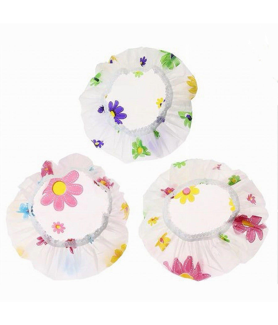 Set 3pz Cuffia Per Doccia Bagno Elastico Fantasia Floreale Protegge Capelli 87176         