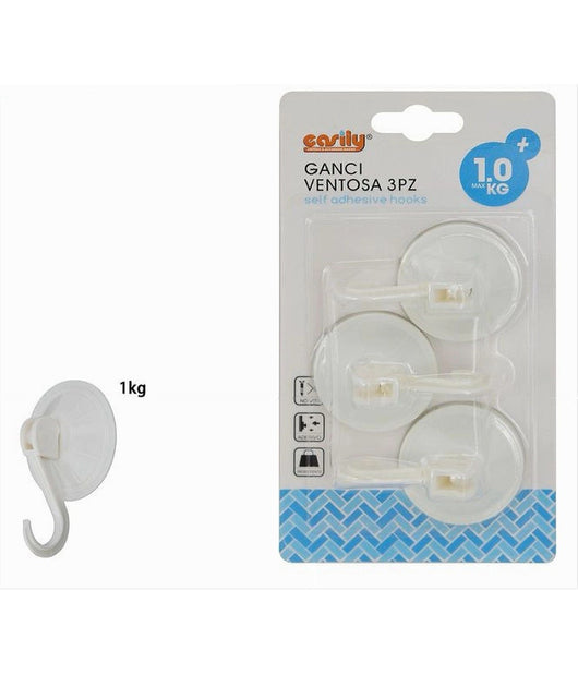 Set 3pz Gancio Appendino Parete Con Ventosa Casa Cucina Bagno Attaccapanni 59674         