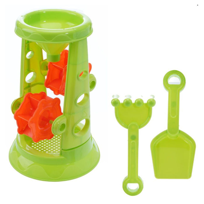 Trade Shop - Set 3pz Gioco Spiaggia Mare Con Mulino A Clessidra Paletta Rastrello 26x16cm 258257 -
