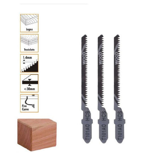 Trade Shop - Set 3pz Lame Per Seghetto Alternativo T101ao Hcs Lama Ricambio Per Legno 90186 -