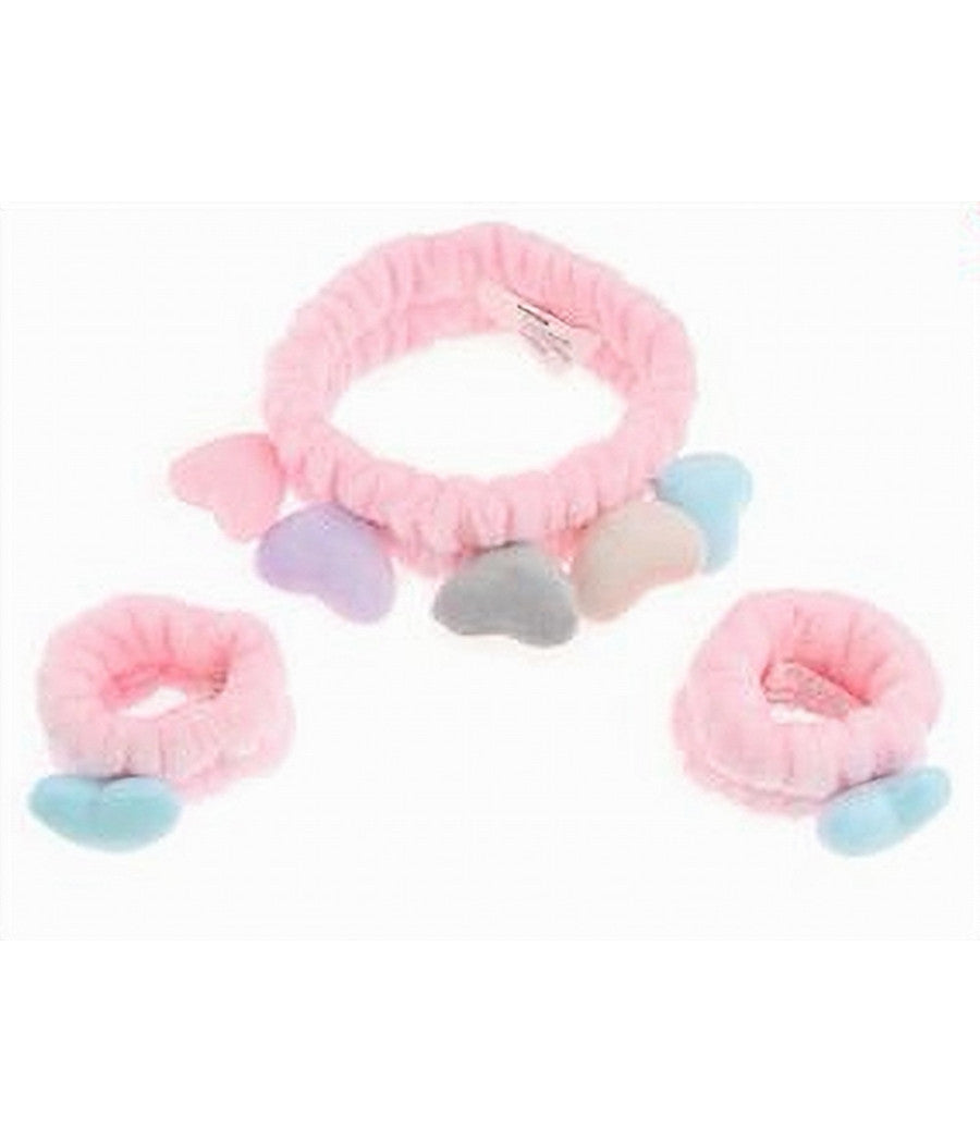 Set 3pz Polsini Fascia Capelli Con Cuori Colorati Lavaggi Viso Trattamenti 10751         