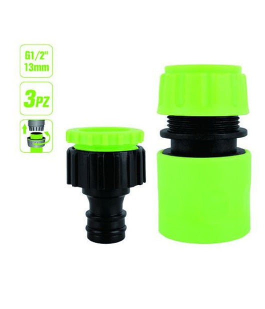 Set 3pz Raccordo Giunzione Connettore Rapido Adattatore 1/2" Tubo Giardino 97767         