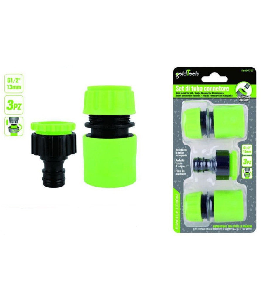Set 3pz Raccordo Giunzione Connettore Rapido Adattatore 1/2" Tubo Giardino 97767         