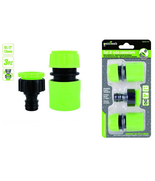 Set 3pz Raccordo Giunzione Connettore Rapido Adattatore 1/2" Tubo Giardino 97767         