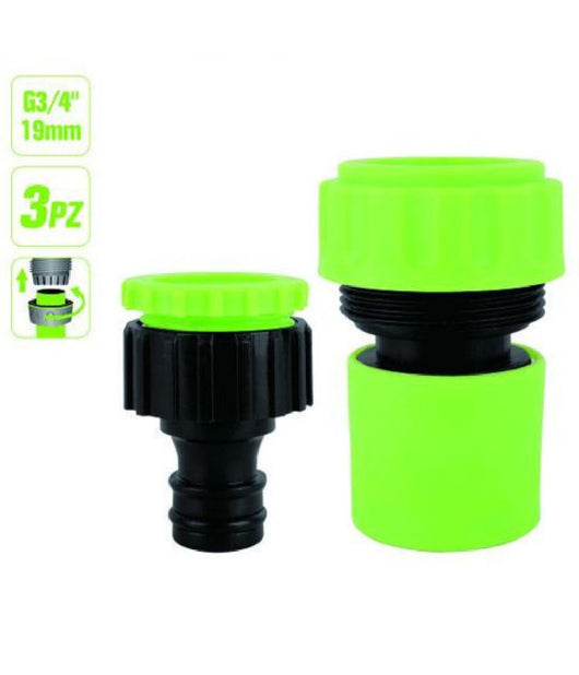 Set 3pz Raccordo Giunzione Connettore Rapido Adattatore 3/4" Tubo Giardino 97768         