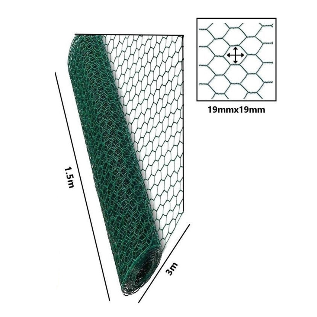 Trade Shop - Set 3pz Rete Metallica Plastificata 1.5x3mt Maglia Esagonale 19mm Recinzione 020247 -        