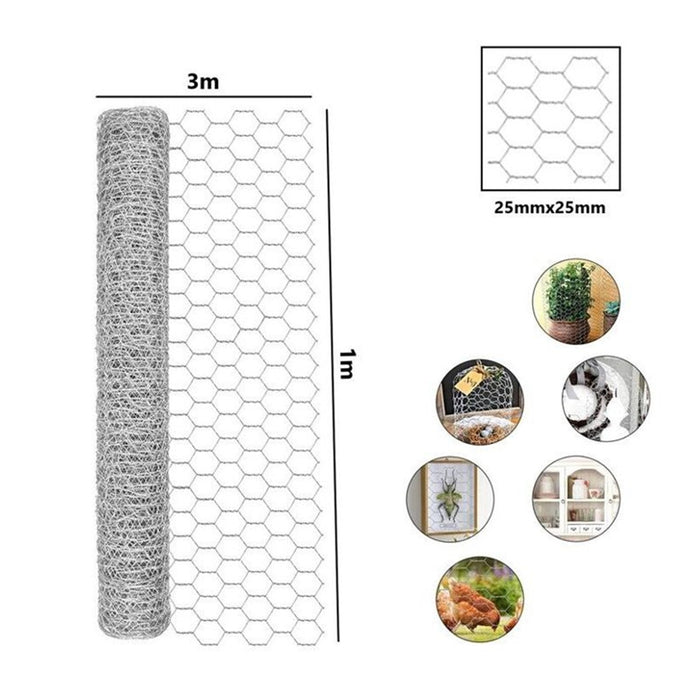 Trade Shop - Set 3pz Rete Metallica Zincata Maglia Esagonale 1x3mt Recinzione Protezione 223119 -