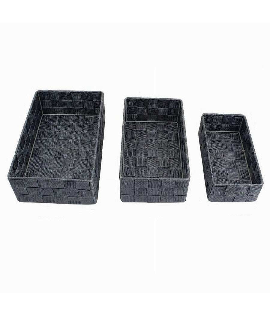 Set 3pz Scatola Porta Oggetti Tessuto Intrecciato Contenitori Grigio Scuro 79056         