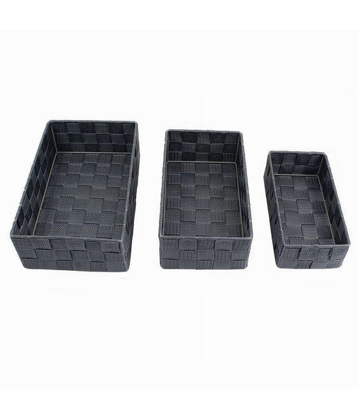 Set 3pz Scatola Porta Oggetti Tessuto Intrecciato Contenitori Grigio Scuro 79056         