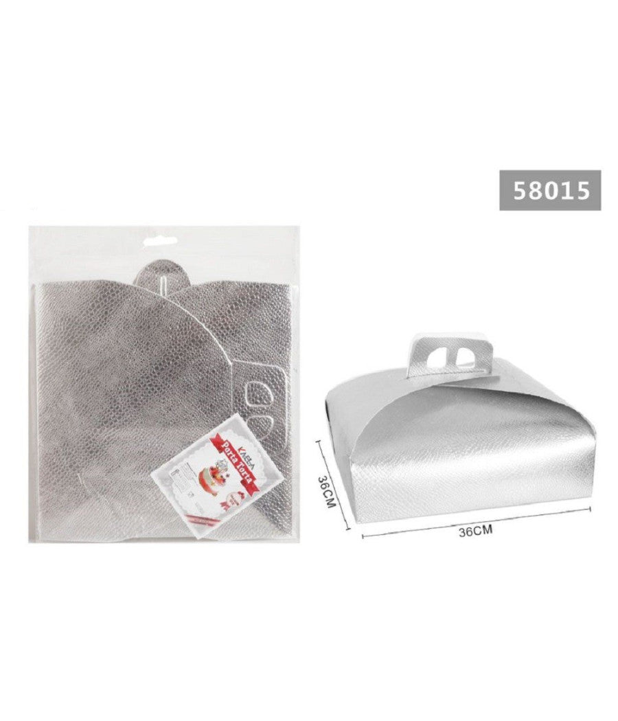 Set 3pz Scatola Porta Torta Argento 36x36 Cm Dolci Pasticceria Festa Party 58015         