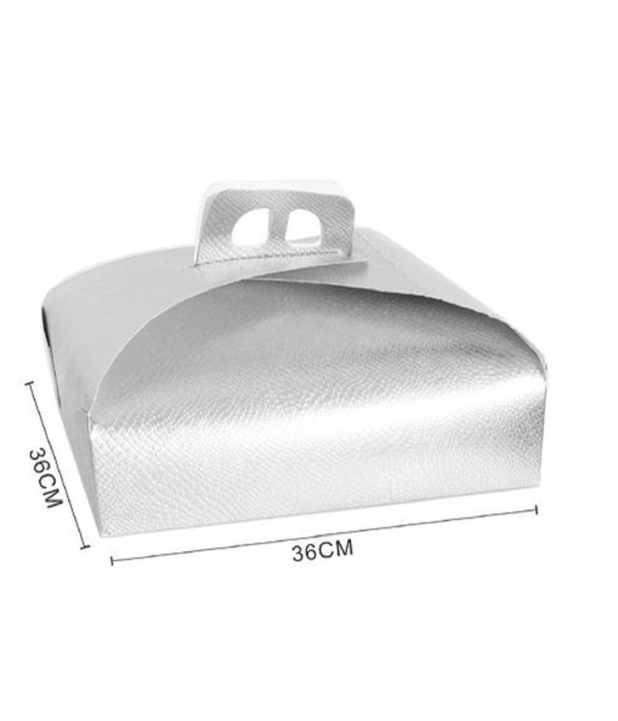 Set 3pz Scatola Porta Torta Argento 36x36 Cm Dolci Pasticceria Festa Party 58015         
