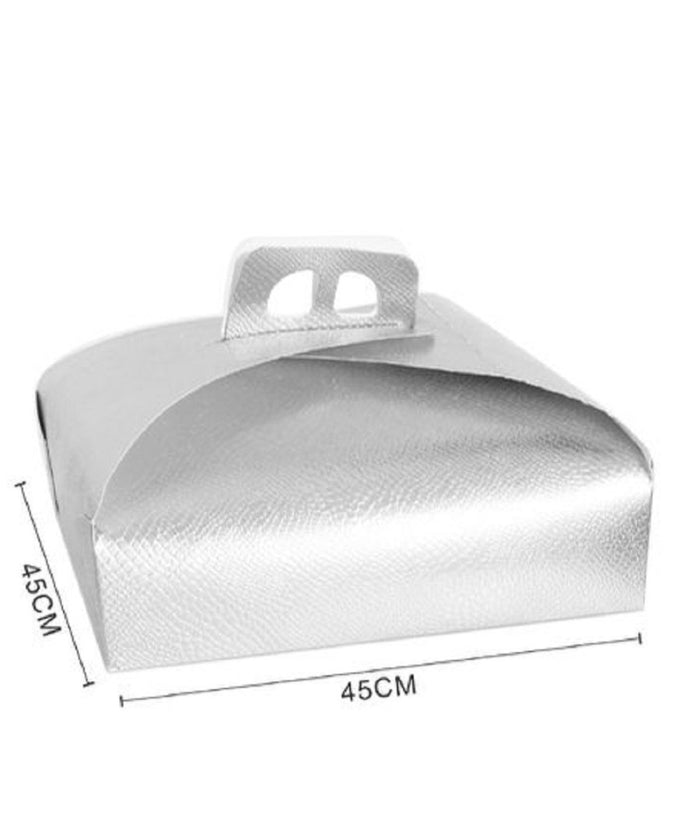 Set 3pz Scatola Porta Torta Argento 45x45cm Dolci Pasticceria Festa Party 58017         