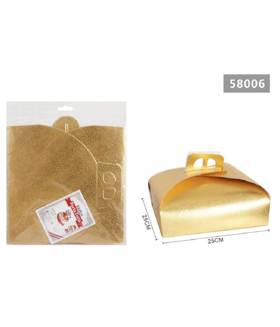 Set 3pz Scatola Porta Torta Oro 25x25 Cm Per Dolci Paste Pasticceria Festa 58006         