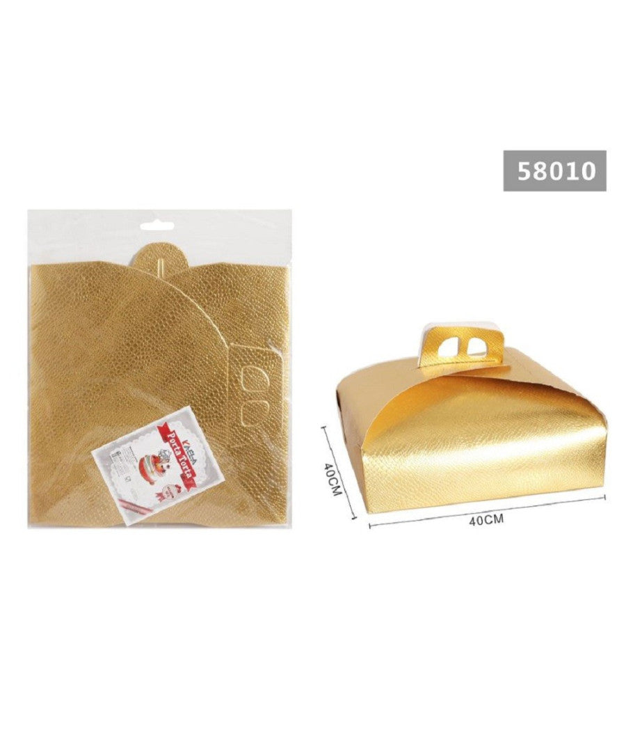 Set 3pz Scatola Porta Torta Oro 40x40 Cm Per Dolci Paste Pasticceria Festa 58010         