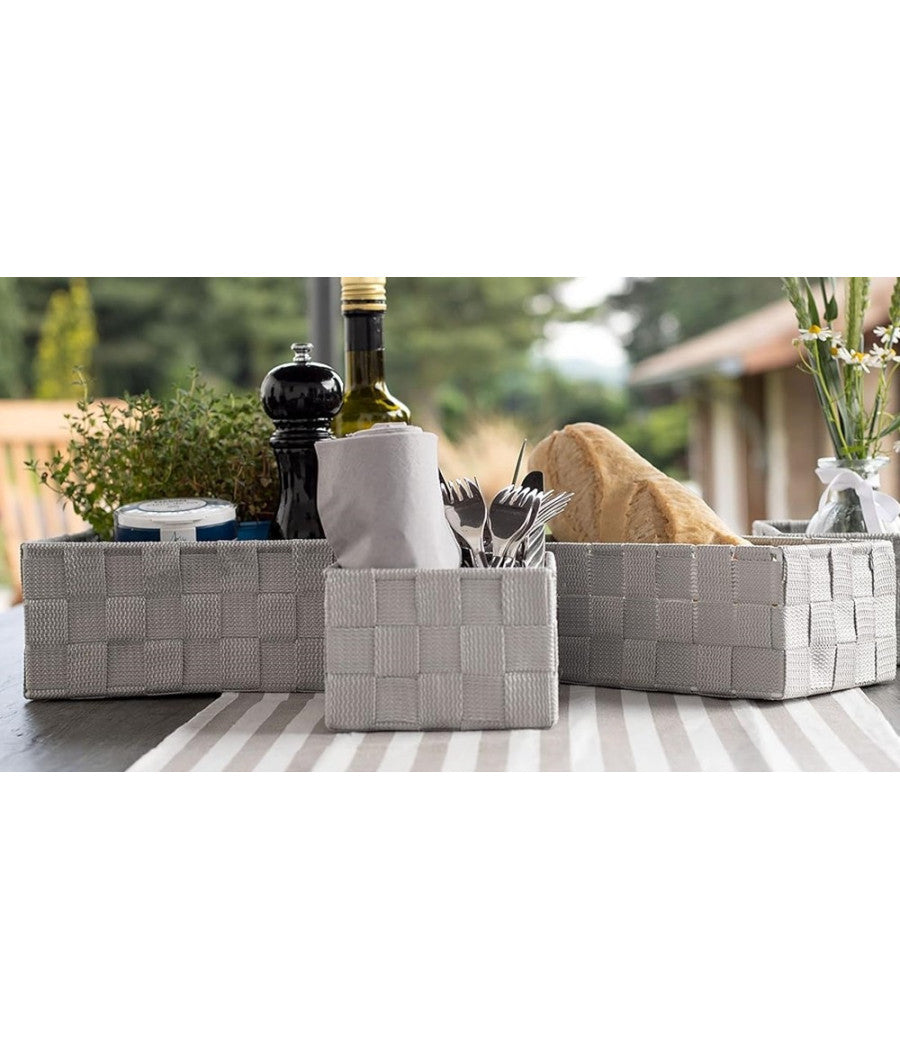 Set 3pz Scatola Portaoggetti Tessuto Intrecciato Contenitori Grigio Chiaro 79054         