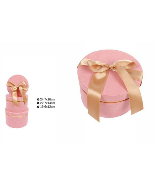 Set 3pz Scatole Scatola Box Per Regali Varie Misure Matrioska Rotonde Rosa 71941         