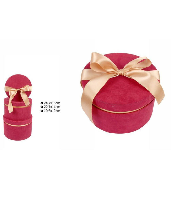 Set 3pz Scatole Scatola Box Per Regali Varie Misure Matrioska Tonde Rosso 71945         