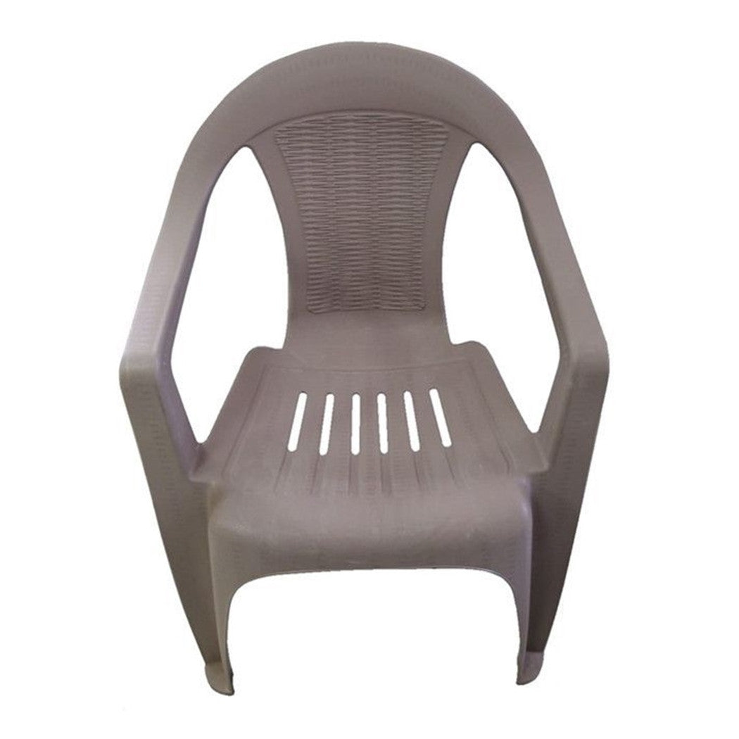 Trade Shop - Set 3pz Sedia In Plastica Con Braccioli Tortora Monoblocco Impilabile 53x43x78cm 035969 -