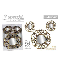 Set 3pz Specchi Parete Decorativi Oro Bronzo Libera Installazione 20-35cm 836893         