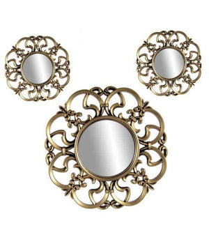 Set 3pz Specchi Parete Decorativi Oro Bronzo Libera Installazione 20-35cm 836893         