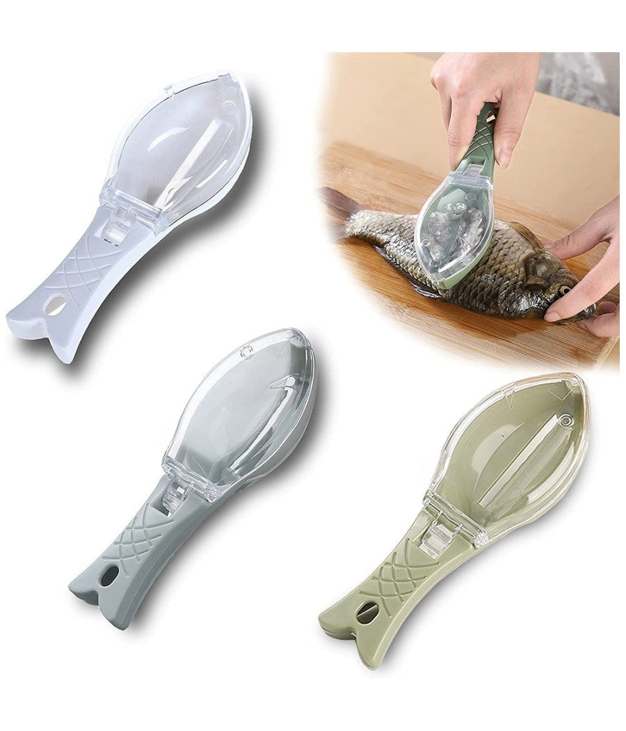Set 3pz Squamatore Pesci Raschietto Plastica Squame Pesce Casa Cucina Ristorante         