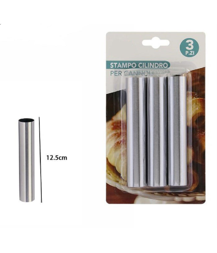 Set 3pz Stampi Stampo Cilindrico Per Cannoli 12.5cm Pasticceria Dolce Casa 74147         