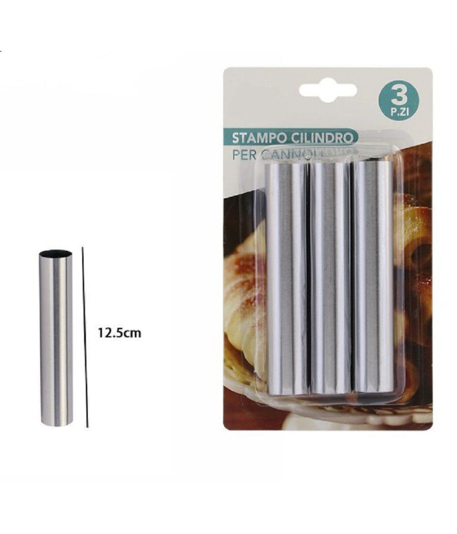 Set 3pz Stampi Stampo Cilindrico Per Cannoli 12.5cm Pasticceria Dolce Casa 74147         