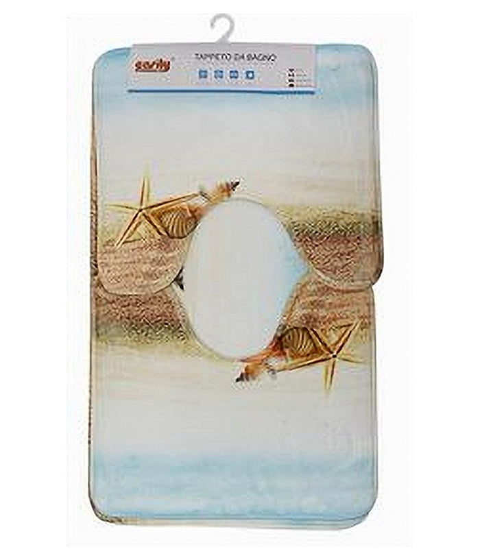 Set 3pz Tappeto Tappetini Tessuto Arredo Bagno Antiscivolo Fantasia Marina 79444         