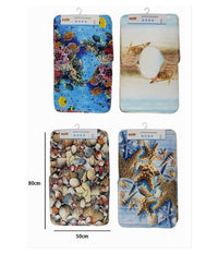 Set 3pz Tappeto Tappetini Tessuto Arredo Bagno Antiscivolo Fantasia Marina 79444         