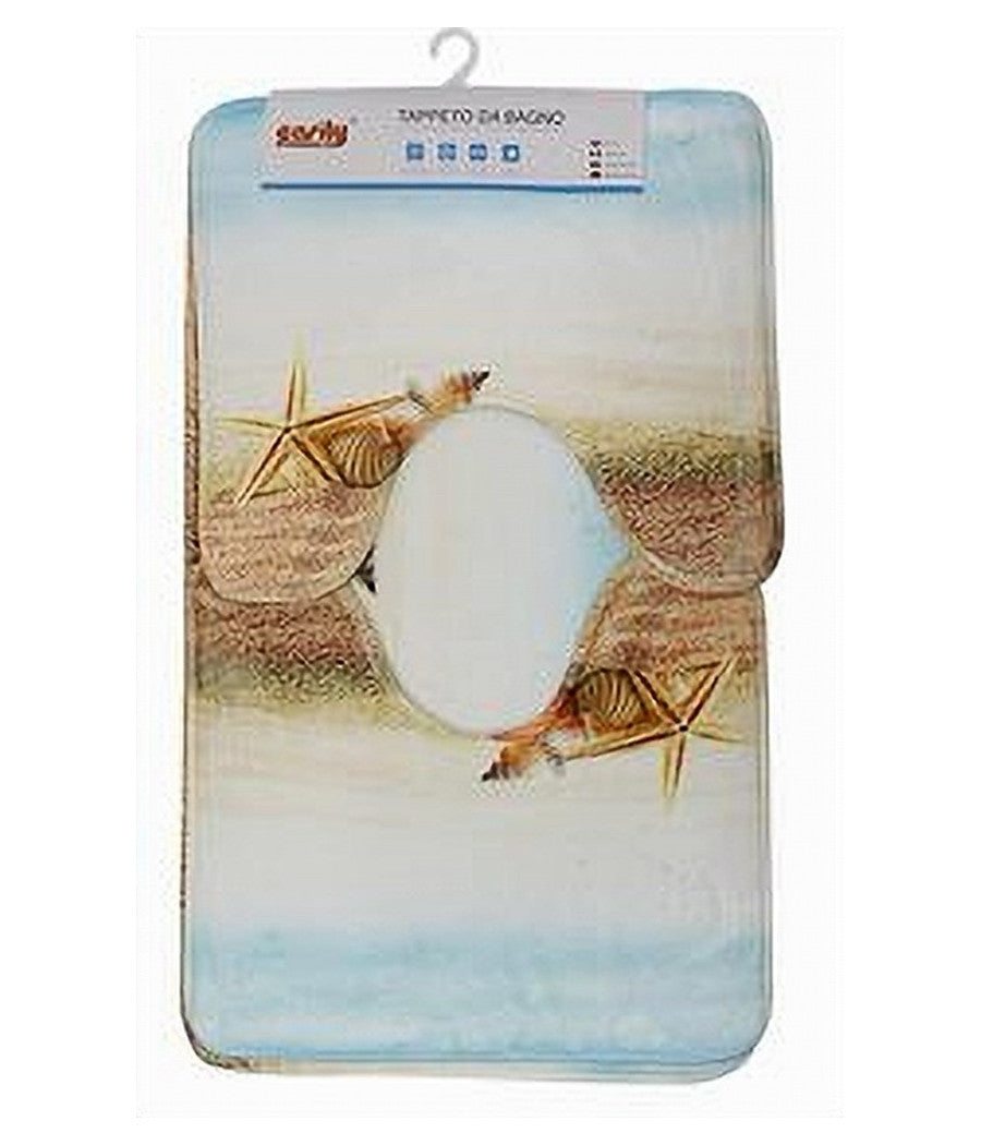 Set 3pz Tappeto Tappetini Tessuto Arredo Bagno Antiscivolo Fantasia Marina 79444         