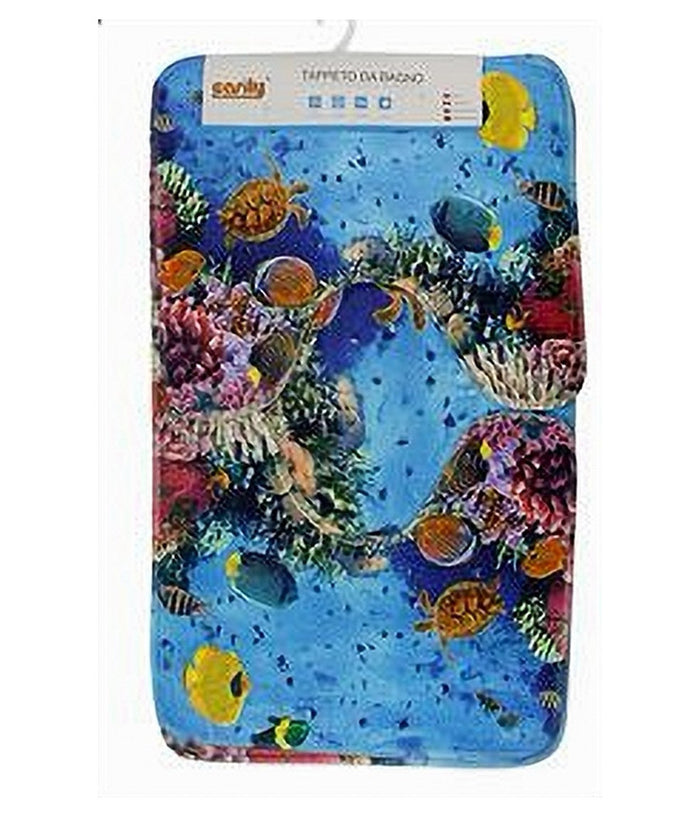 Set 3pz Tappeto Tappetini Tessuto Arredo Bagno Antiscivolo Fantasia Marina 79444         