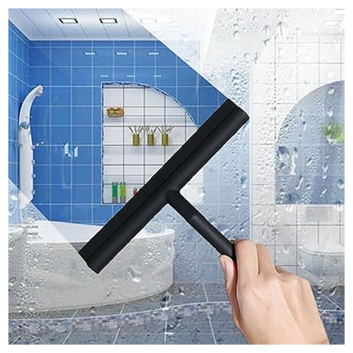 Trade Shop - Set 3pz Tergivetro Per Doccia Gancio Doppio Per Porta Box Appendino Adesivo Nero 87833         