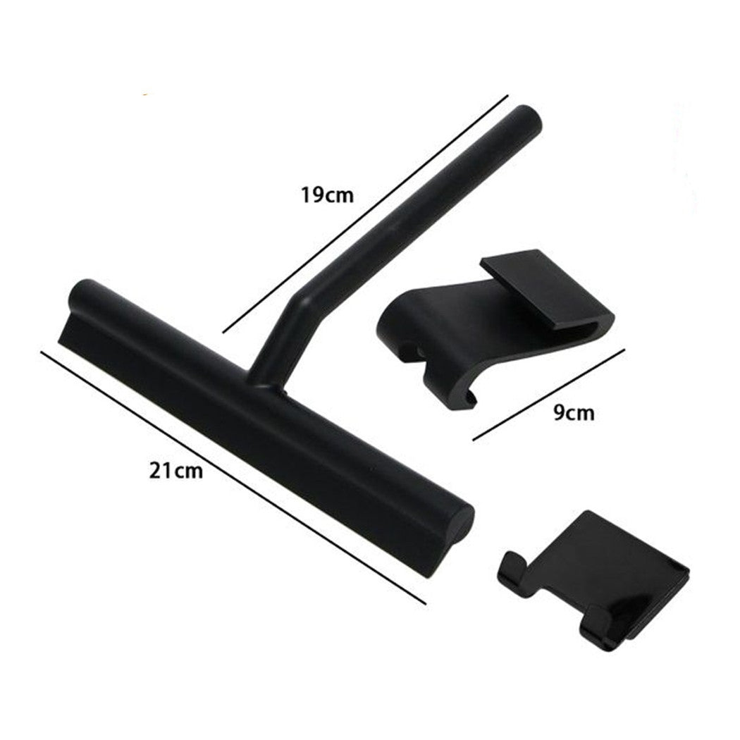 Trade Shop - Set 3pz Tergivetro Per Doccia Gancio Doppio Per Porta Box Appendino Adesivo Nero 87833         