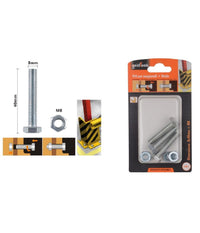 Set 3pz Vite Viti Per Esterno A Testa Esagonali 8 X 40 Mm Con Dadi Dado M8 90921         
