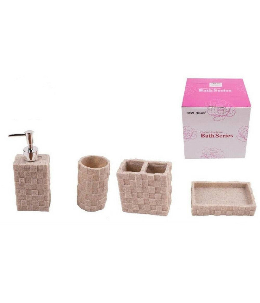 Set 4 Accessori Bagno Ss0007 In Ceramica Portasapone Porta Spazzolino Dispenser         
