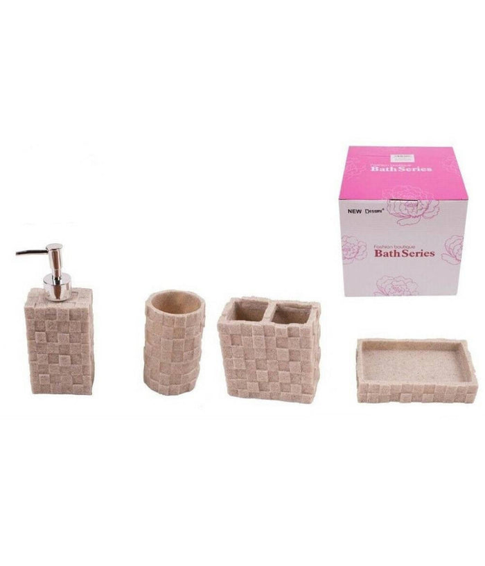 Set 4 Accessori Bagno Ss0007 In Ceramica Portasapone Porta Spazzolino Dispenser         