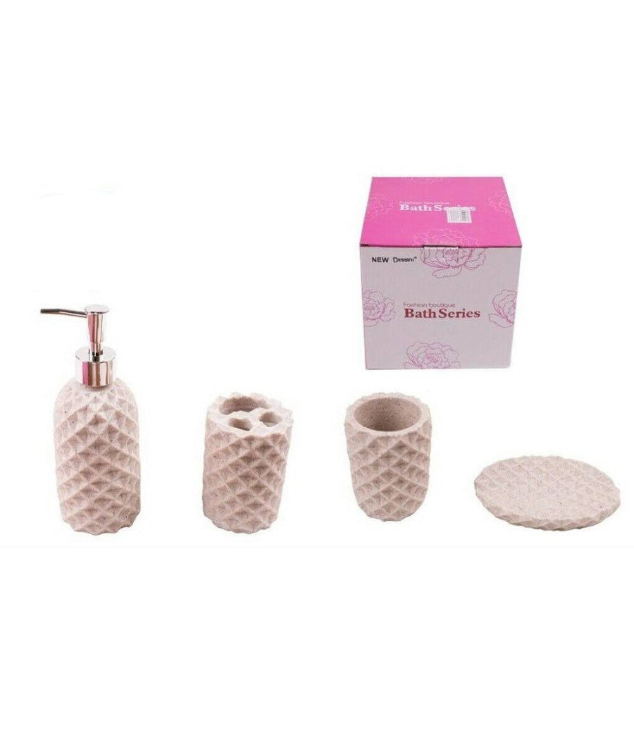 Set 4 Accessori Bagno Ss0009 In Ceramica Portasapone Porta Spazzolino Dispenser         