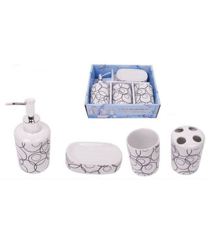 Set 4 Accessori Bagno T8338 In Ceramica Porta Sapone Porta Spazzolino Dispenser         