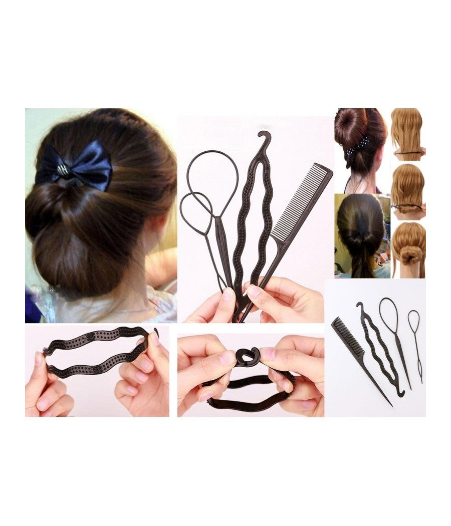 Set 4 Accessori Pettine Clip Fermacapelli Per Chignon Trecce Coda Acconciatura         