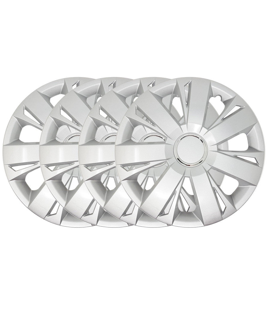 Set 4 Copricerchi Copriruota Coppa Ruota Borchie Auto Universale 15" Silver         