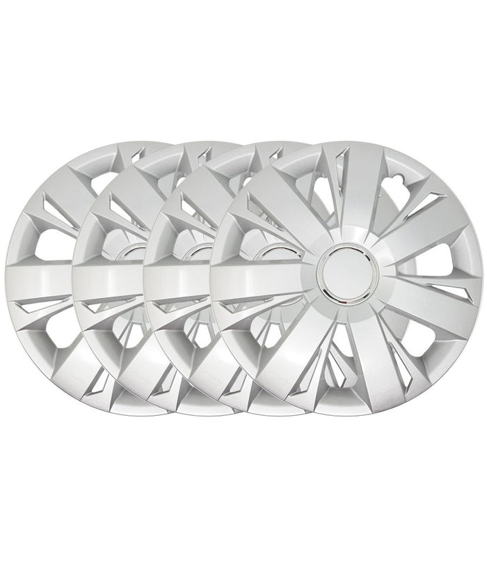 Set 4 Copricerchi Copriruota Coppa Ruota Borchie Auto Universale 15" Silver         