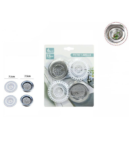 Set 4 Filtri Lavello Cucina Bagno Doccia Scarico Lavandino 40104 Plastica Acciaio         