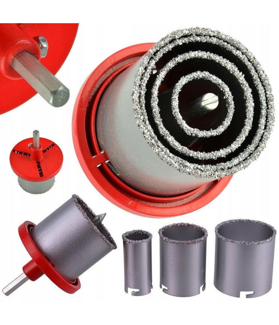 Set 4 Frese Fresa A Tazza Carotatrice Diamantata Muro Marmo Da 33 A 73 Mm 02126         