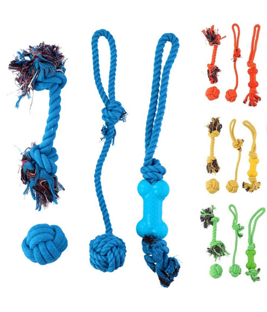 Set 4 Giocattoli Cani Corda Palla Pallina Giocattolo Cane Da Masticare 4 Colori         