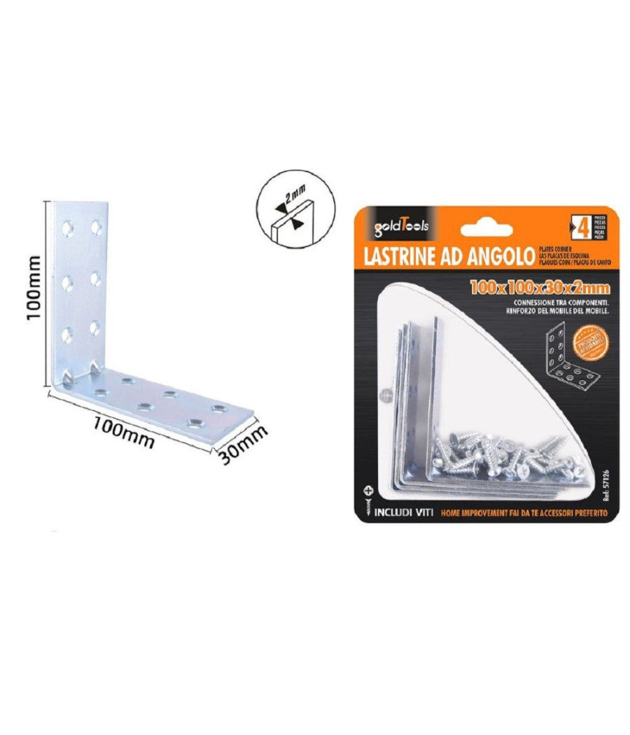 Set 4 Lastrine Lastrina Ad Angolo Angolare 100x100x30x2mm Con Viti Mobili 57126         